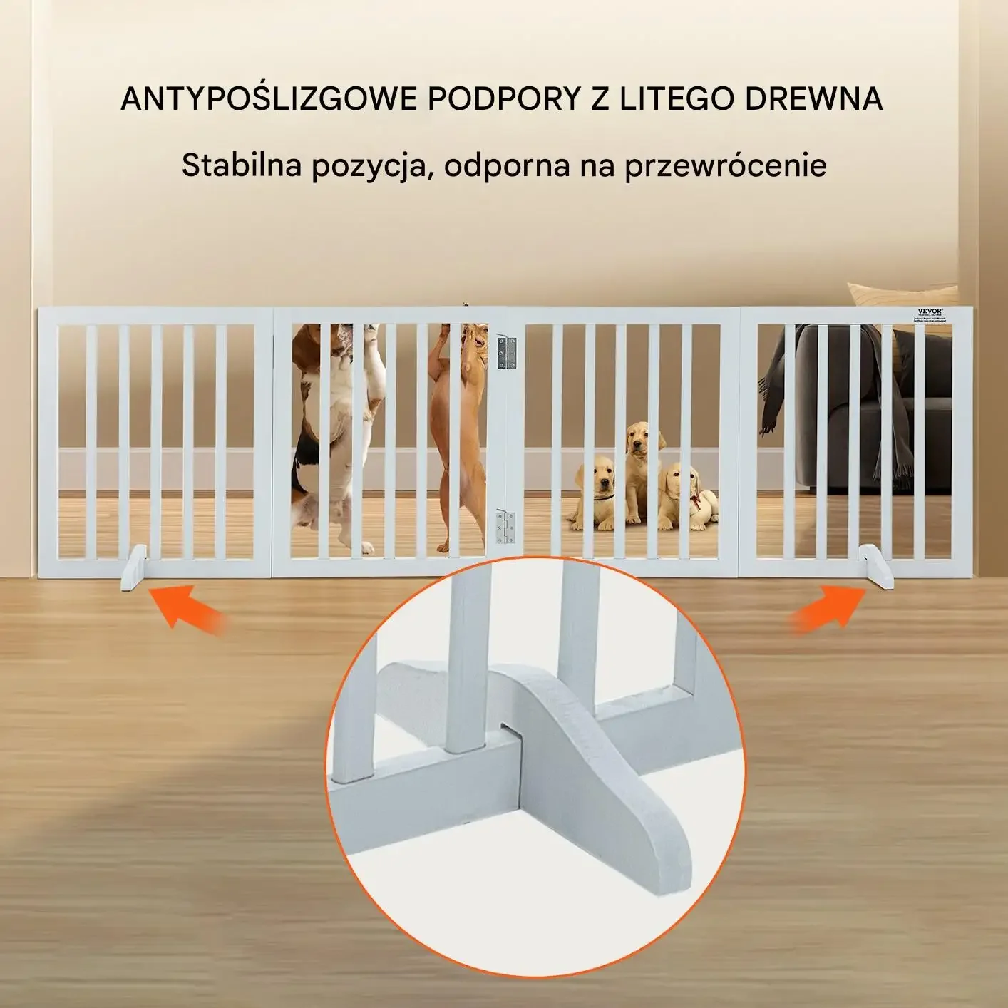 Bramka dla psa składana 4-panelowa, biała, 50x61 cm, szer. do 204 cm - obrazek 6