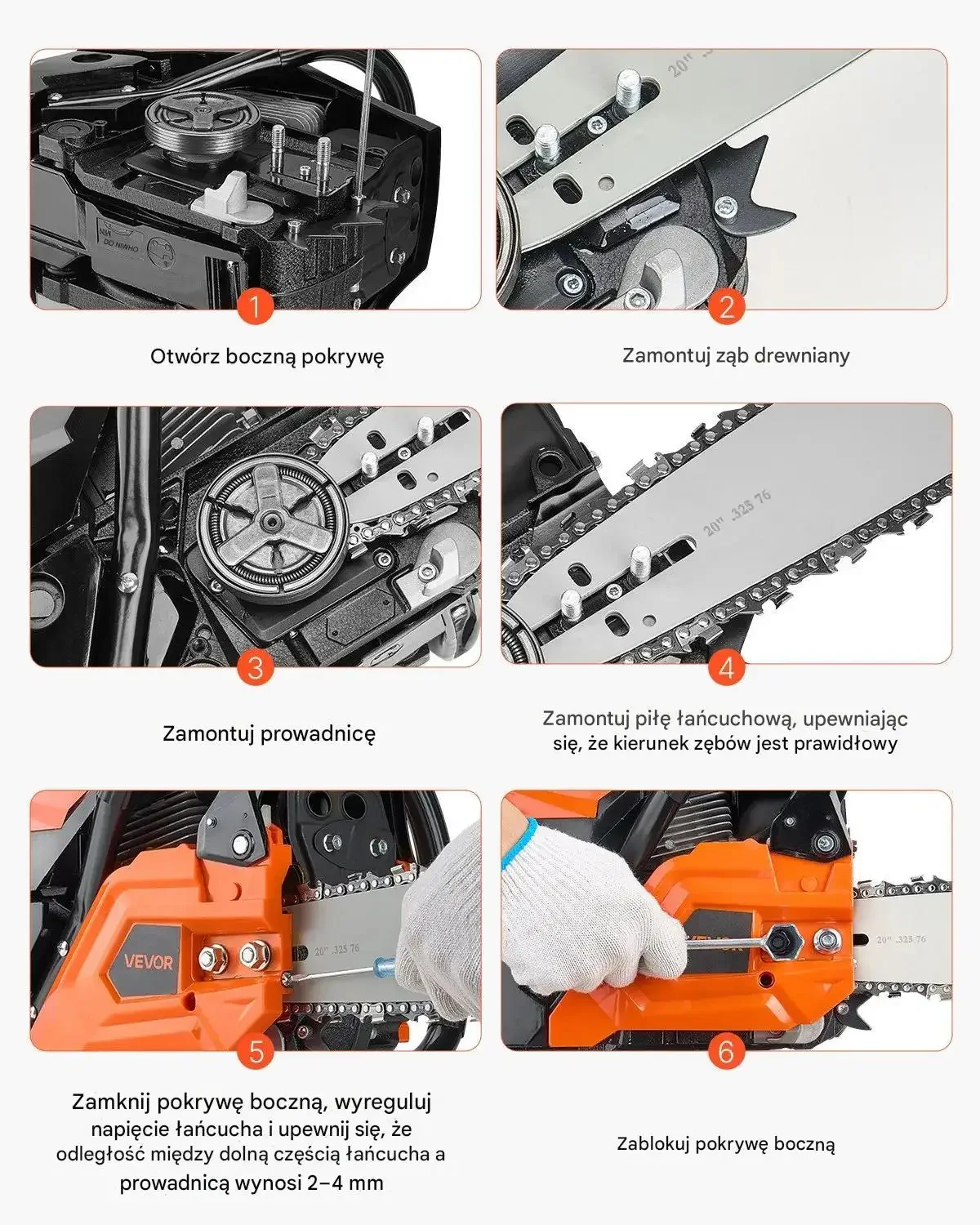 Piła spalinowa 62cc 3,6KM prowadnica 20'' do drewna i drzew - obrazek 4