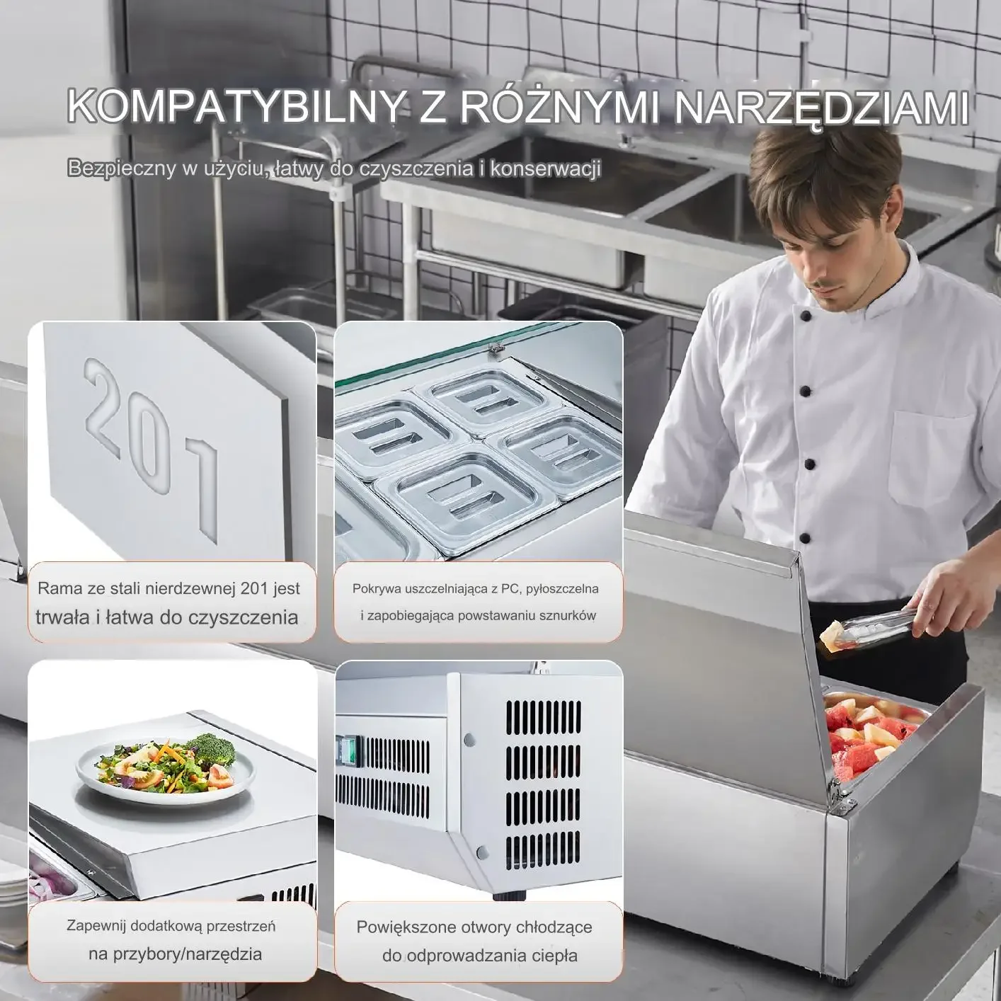 Lada chłodnicza 7 pojemników do przygotowywania sałatek stal nierdz. 150 W - obrazek 3