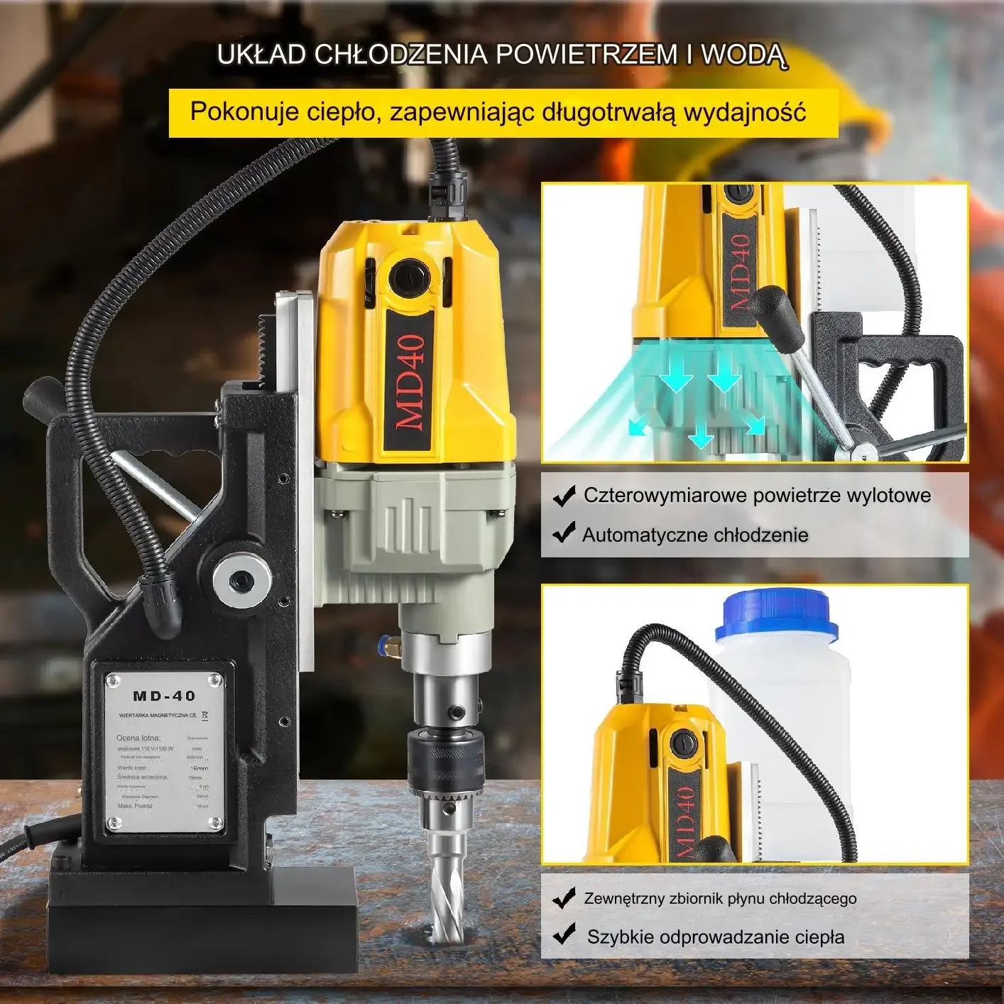 Przenośne Wiertło Magnetyczne Wiertarka Rdzeniowa 1100 W 7 Wierteł - obrazek 3