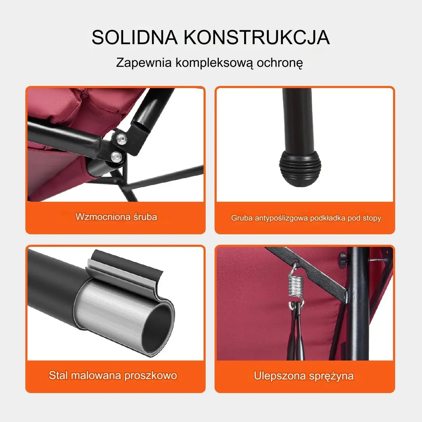 Huśtawka ogrodowa 3-osobowa z baldachimem bordowa poduszki stal - obrazek 5