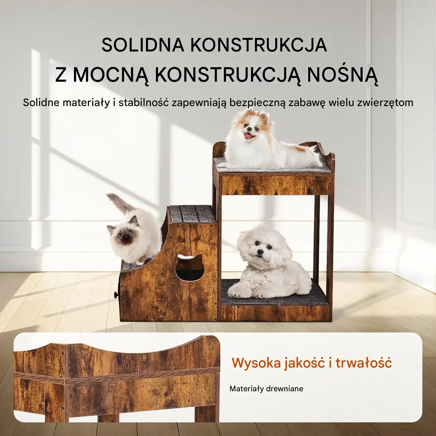 Piętrowe łóżko dla psa z schodami siedzisko przy oknie schowek 83x45cm - obrazek 3