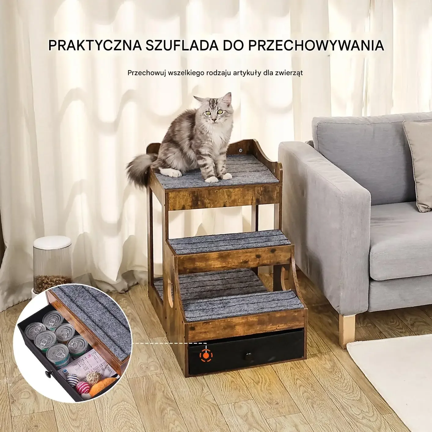 Piętrowe łóżko dla psa z schodami siedzisko przy oknie schowek 83x45cm - obrazek 5