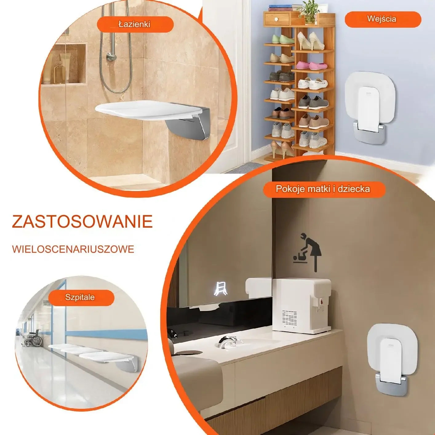 Składane Siedzisko Prysznicowe – Montaż ścienny Udźwig 450 kg - obrazek 3