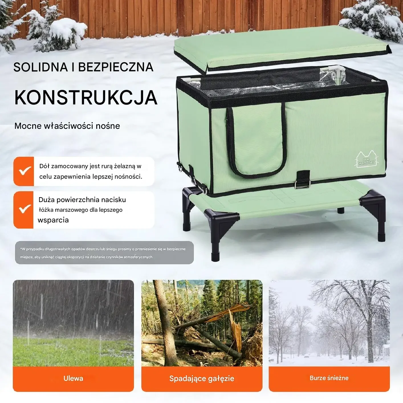 Podgrzewany domek dla kota na podwyższeniu legowisko wodoodporne zielone - obrazek 2