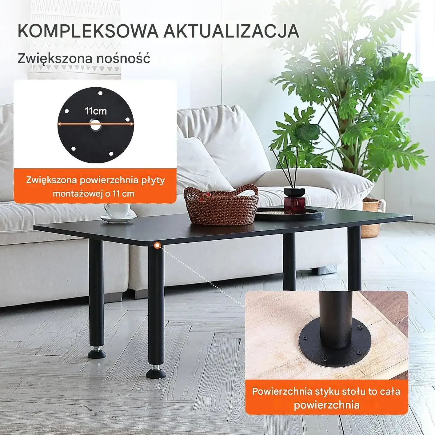 Nogi stołowe regulowane 41 cm, 4 szt., 544 kg, czarne mat, stal, DIY - obrazek 5