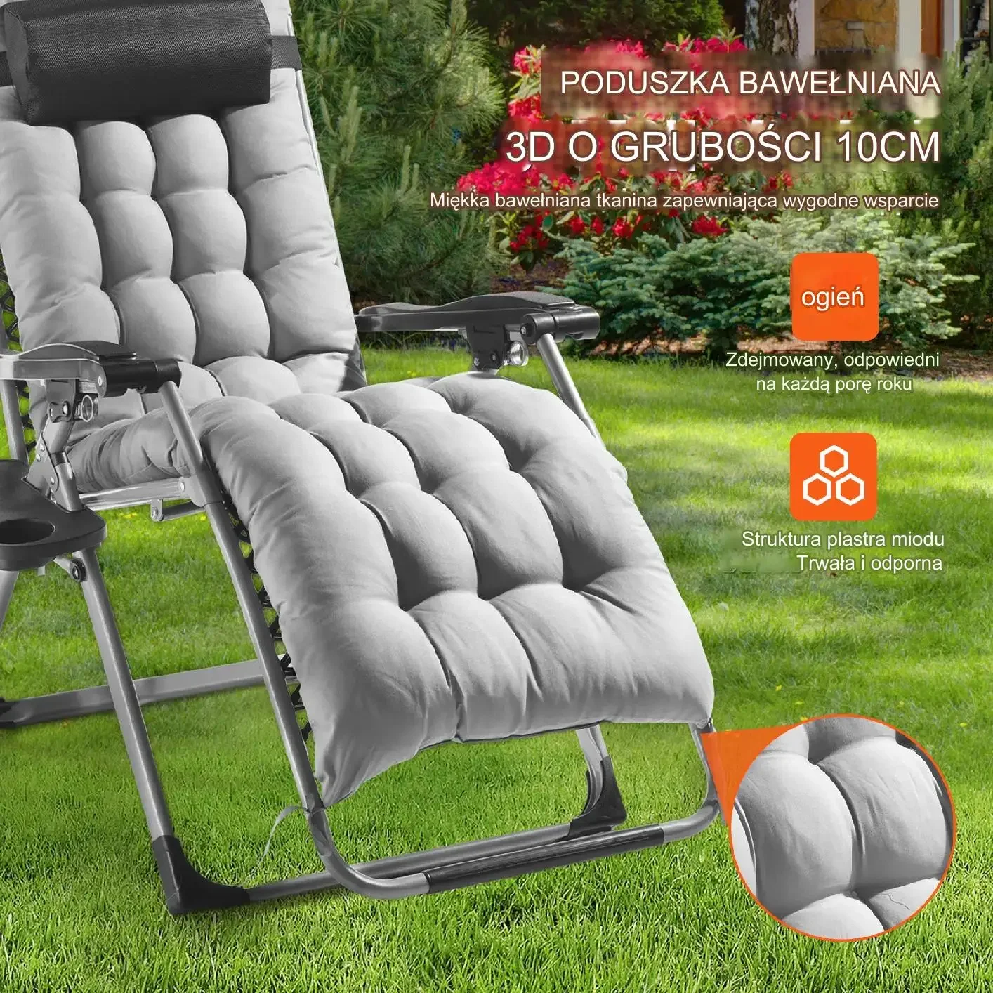 Leżak Wypoczynkowy Szary - obrazek 2