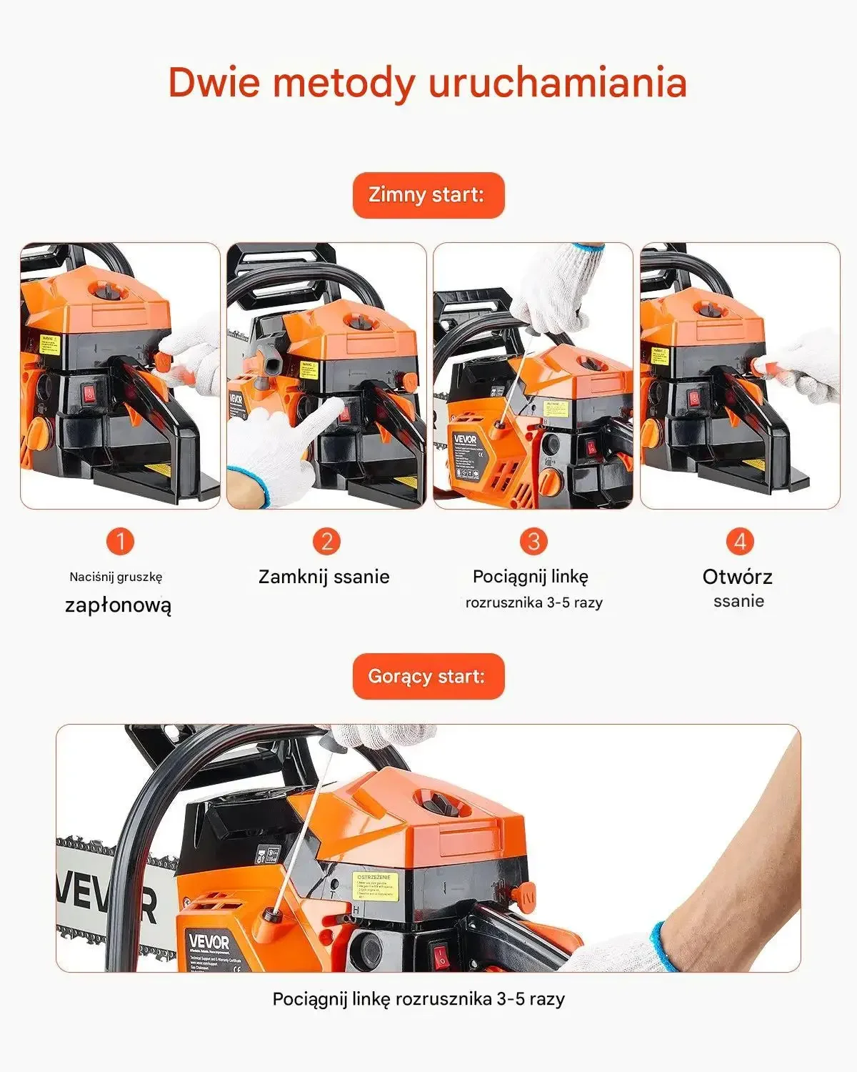 Piła spalinowa 62cc 3,6KM prowadnica 20'' do drewna i drzew - obrazek 2