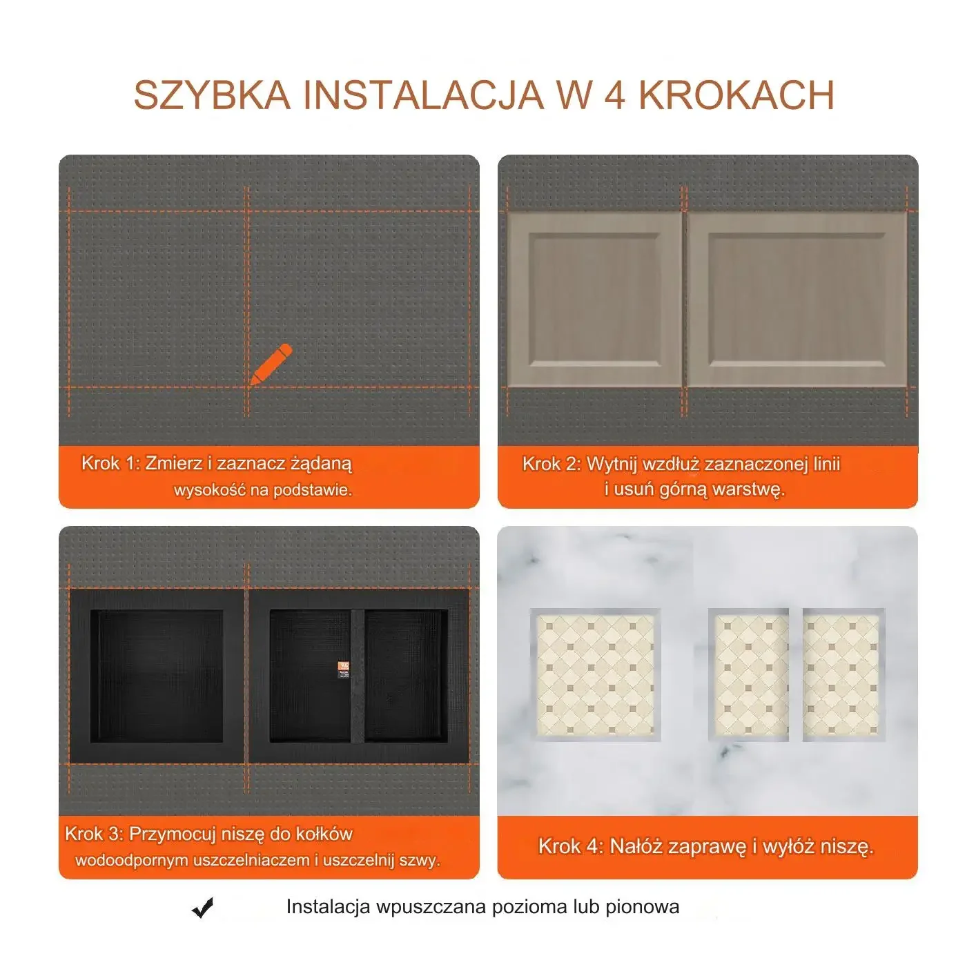 Zestaw wnęk łazienkowych XPS 40x40 + 40x50 cm, 2 szt., 3 półki, czarny - obrazek 4