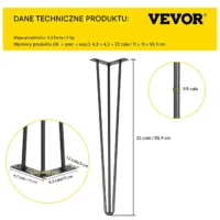Zestaw 4 nóg do stołu/biurka, 66 cm, czarne, 3 pręty, udźwig 400 kg stalowe