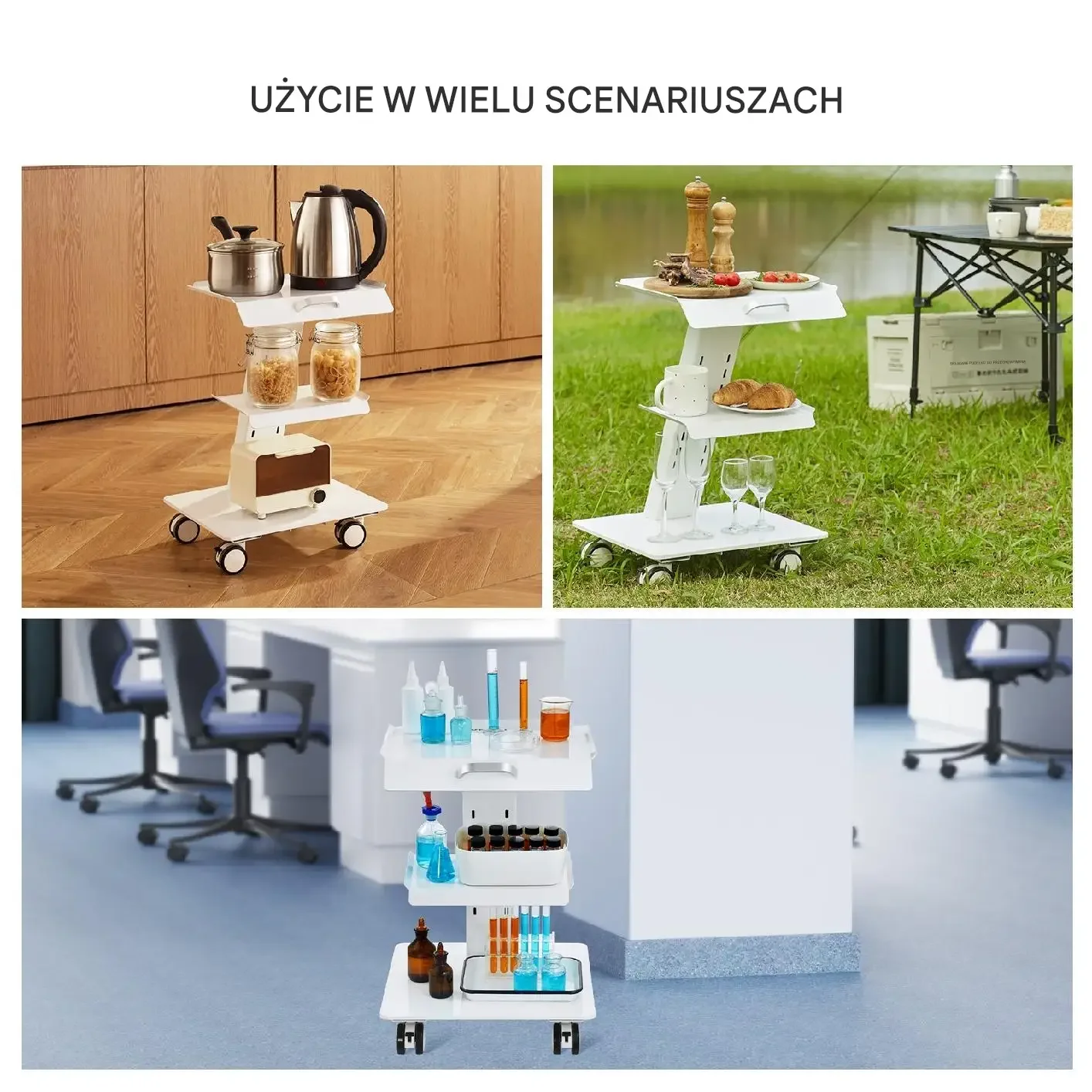 Stolik Laboratoryjny Medyczny Kosmetyczny Metal 3 Półki Kółka - obrazek 5