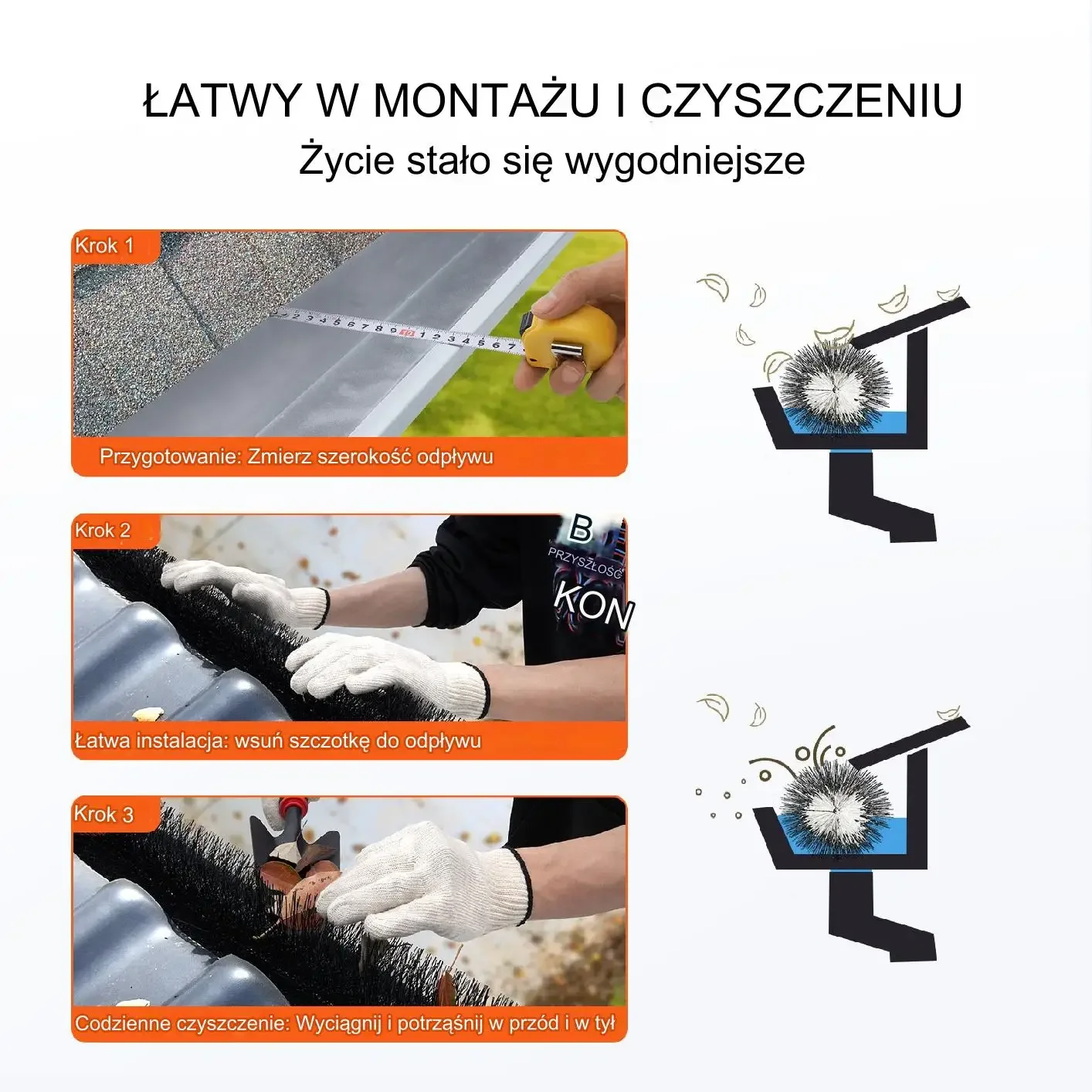 Szczotka do rynien czyścik kolce 1830x13cm 20szt – osłona do liści - obrazek 2