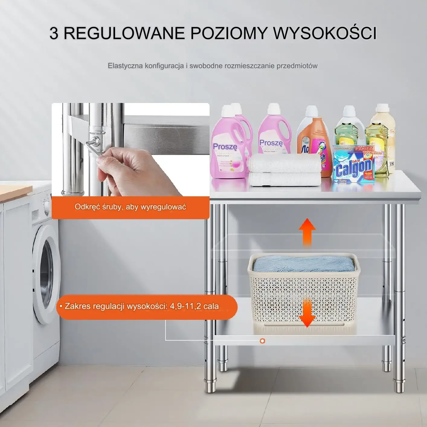 Stół roboczy ze stali nierdzewnej 60x90cm nośność 260kg regulowany - obrazek 3