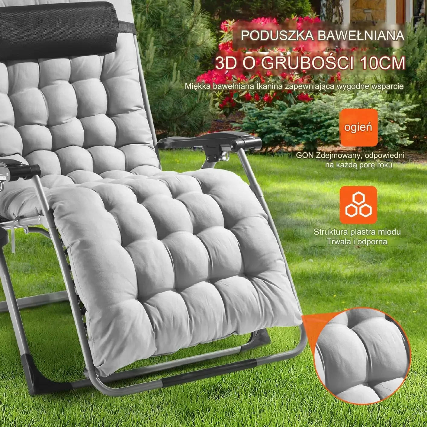 Leżak wypoczynkowy regulowany z poduszką i uchwytem nośność 226 kg ogród - obrazek 3