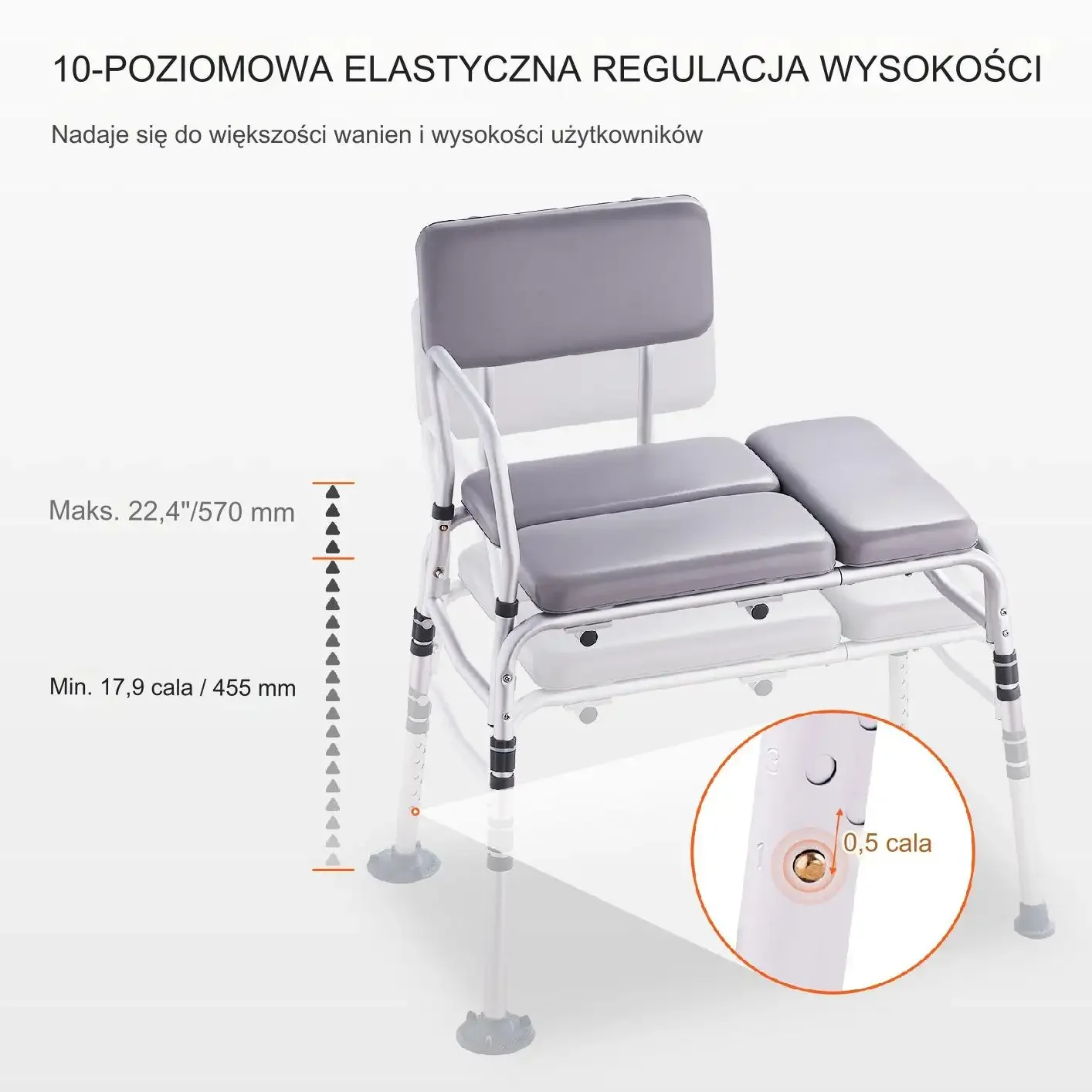 Ławka Wannowa z Odwracalnym Oparciem do 226 kg - obrazek 3