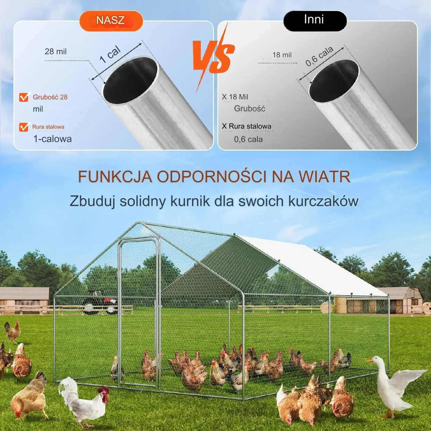 Duża Klatka Wybieg dla Kurczaków 4 x 3 x 2 m - obrazek 2