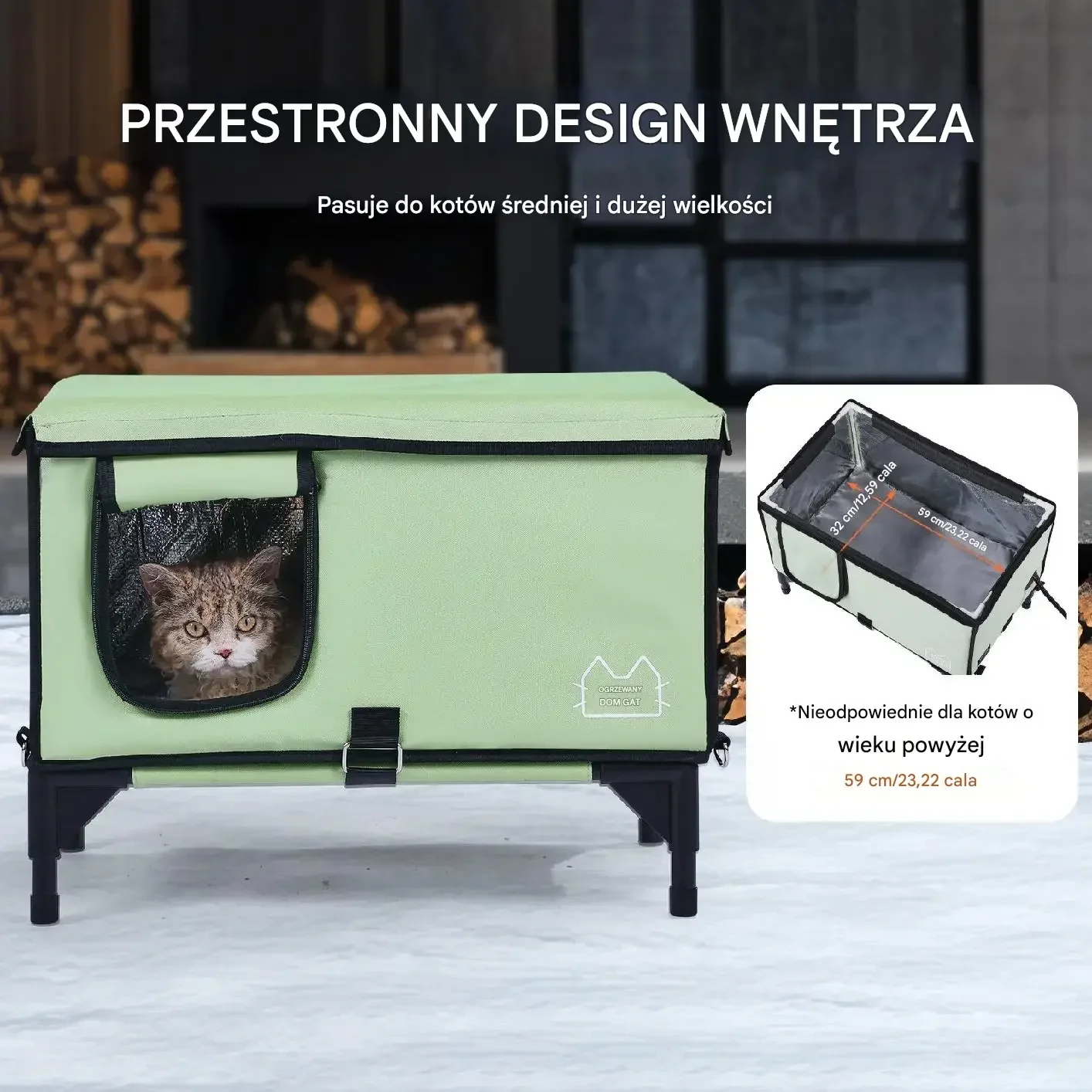 Podgrzewany domek dla kota na podwyższeniu legowisko wodoodporne zielone - obrazek 3