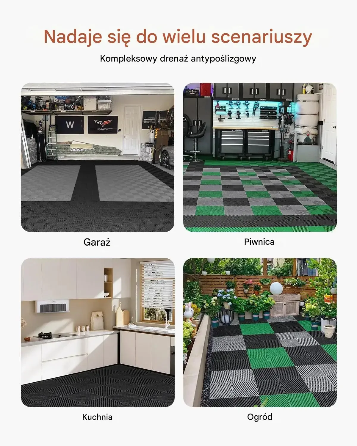 Mata drenażowa modułowa 41x41cm antypoślizgowa PP 24szt garaż ogród czarna - obrazek 6