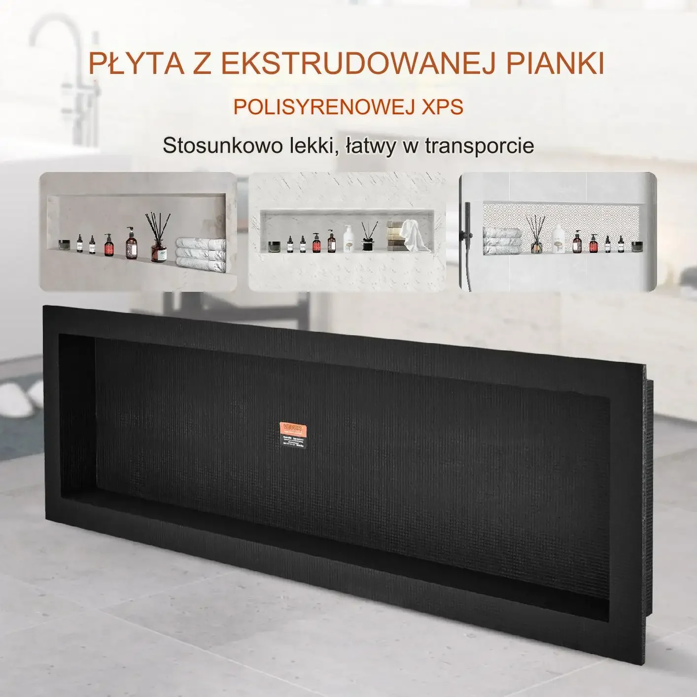 Wnękowa półka łazienkowa XPS 40x127 cm, 1 półka, długa, wpuszczana - obrazek 3