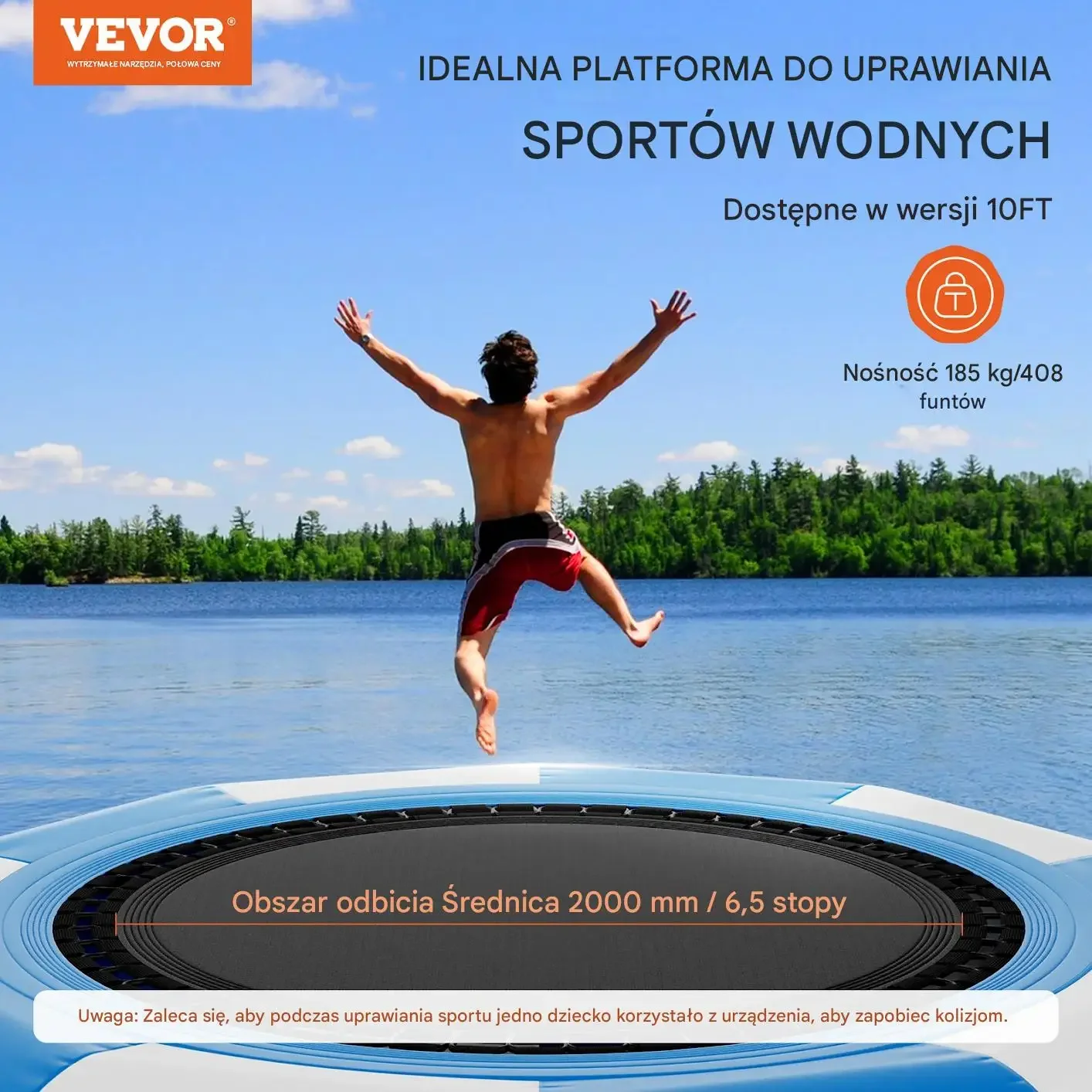 Trampolina wodna dmuchana 3,05 m niebiesko-biała, drabinka, 185 kg, PVC - obrazek 3