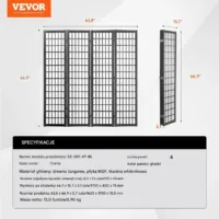 Parawan japoński 4 panelowy drewniany składany czarna rama do pokoju/biura