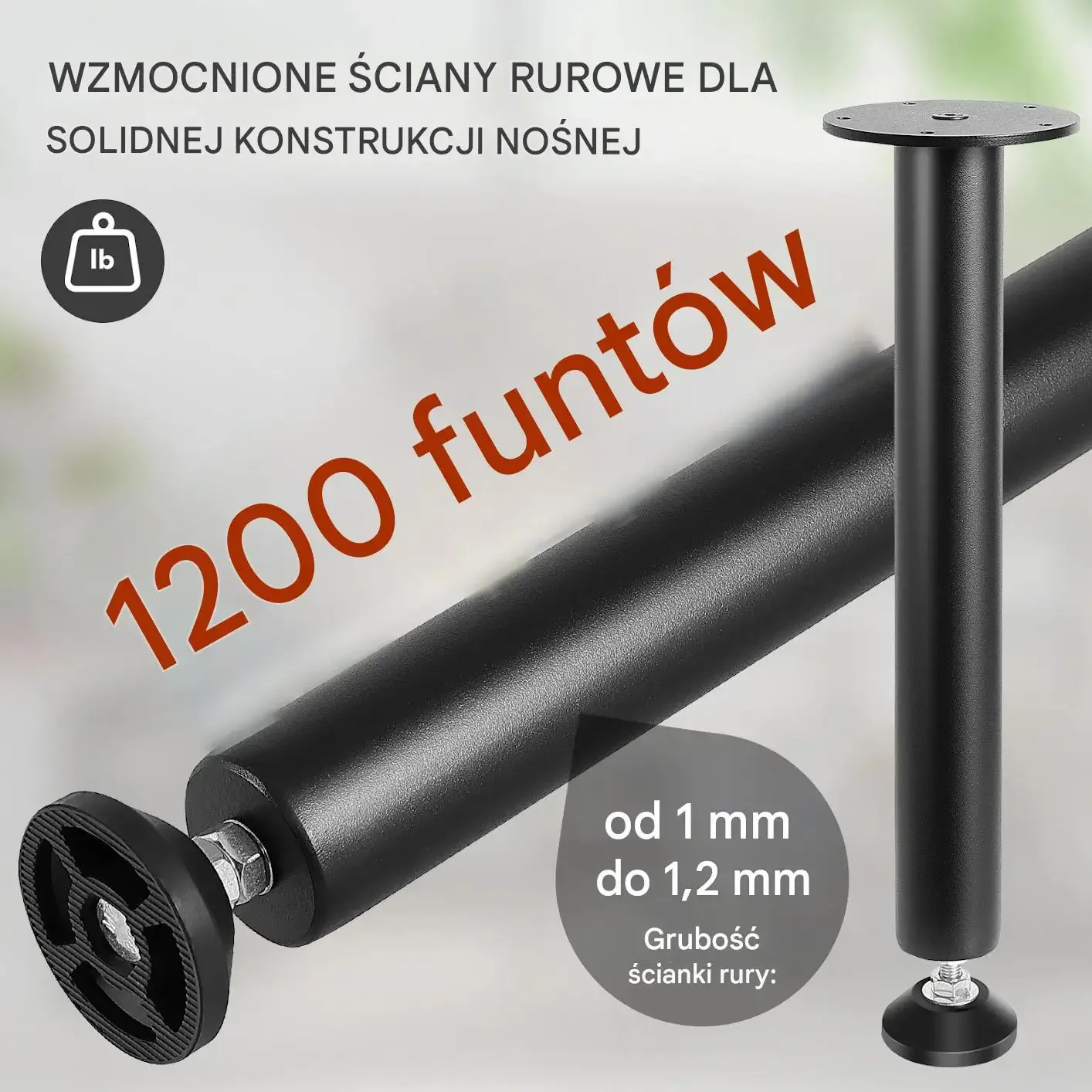 Nogi stołowe regulowane 41 cm, 4 szt., 544 kg, czarne mat, stal, DIY - obrazek 4