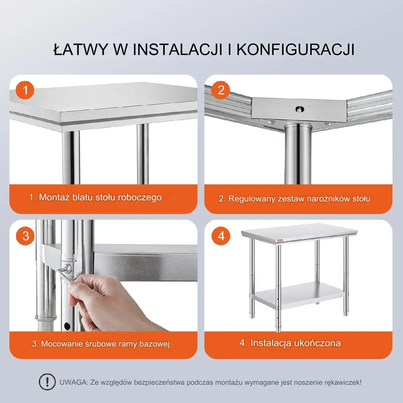 Stół roboczy ze stali nierdzewnej 60x90cm nośność 260kg regulowany - obrazek 4