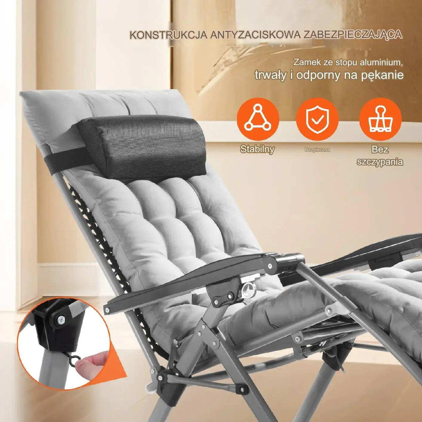 Leżak Wypoczynkowy Szary - obrazek 3