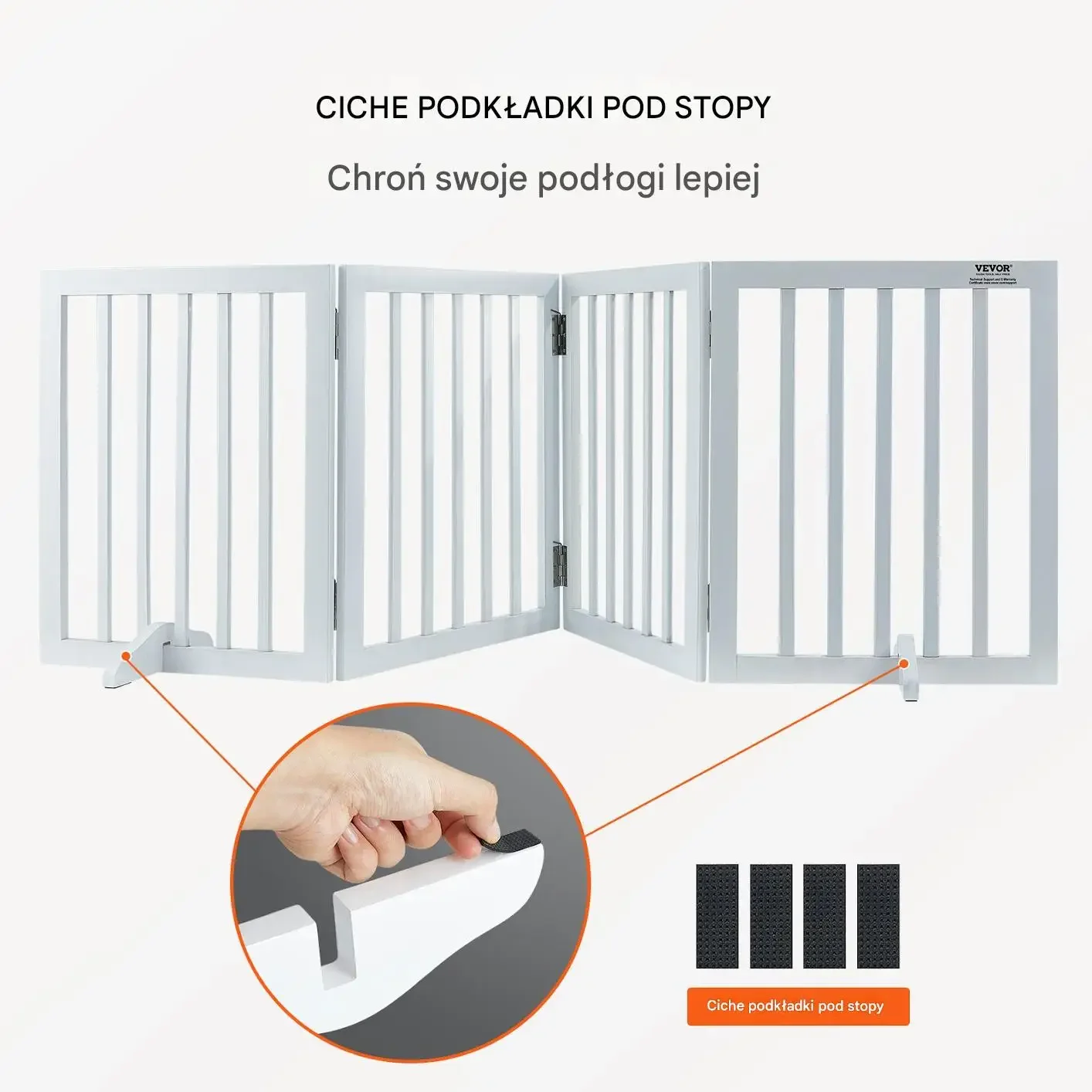 Bramka dla psa składana 4-panelowa, biała, 50x61 cm, szer. do 204 cm - obrazek 3