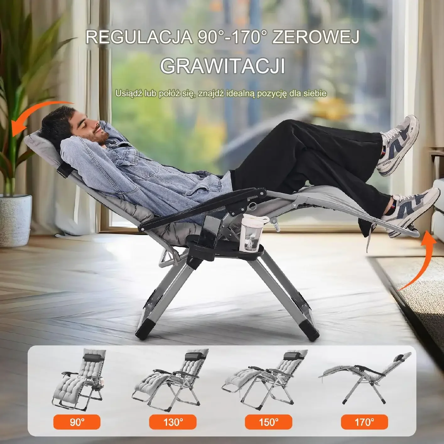Leżak Wypoczynkowy Szary - obrazek 5