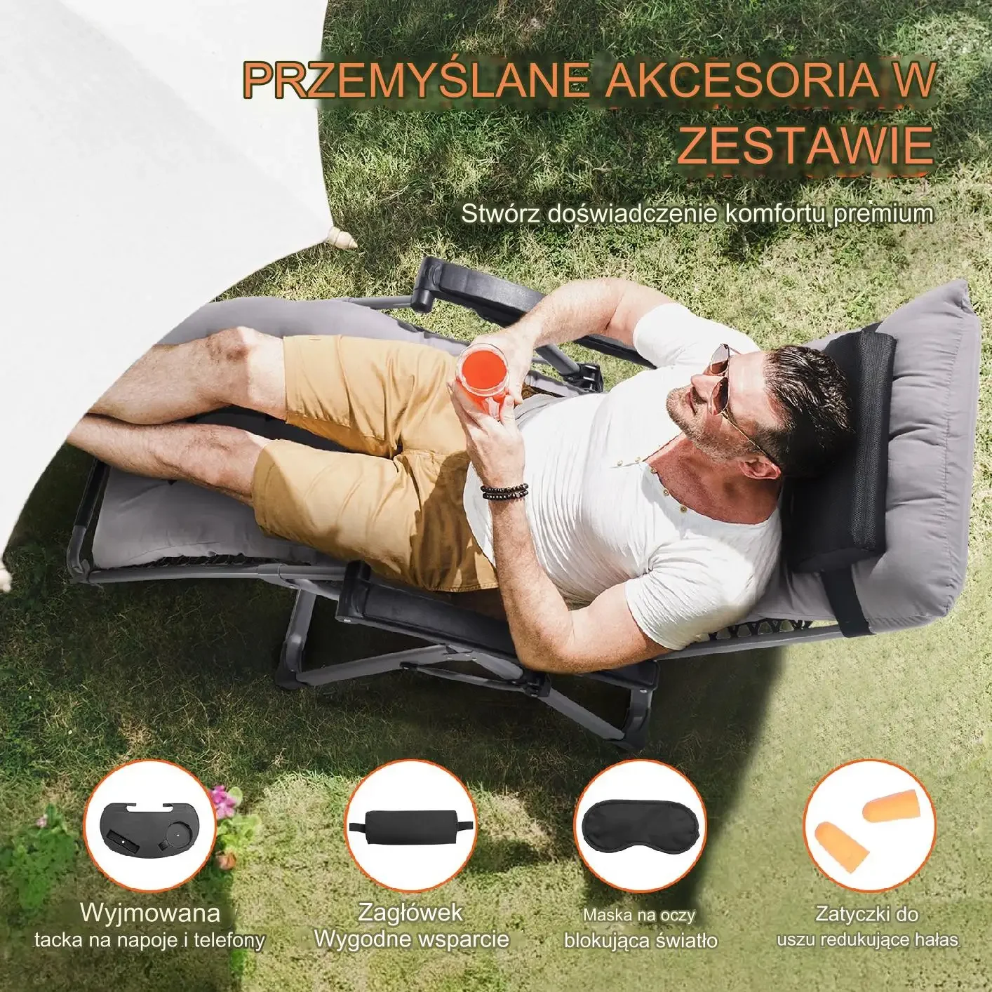 Leżak Wypoczynkowy Szary - obrazek 4