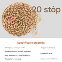 Łańcuch transportowy 6m udźwig 2222kg z hakiem holowniczy zabezpieczający