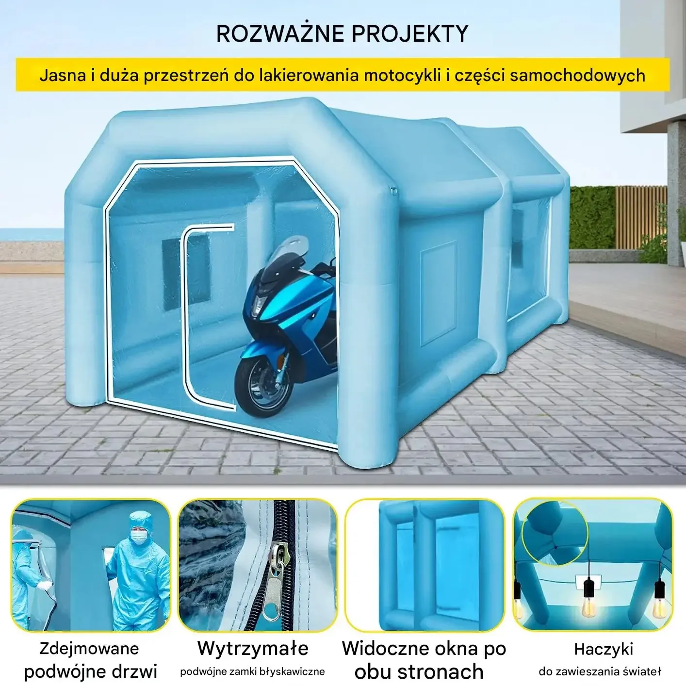 Namiot lakierniczy dmuchany kabina 4x2,5m 2 dmuchawy lakierowanie auta - obrazek 4