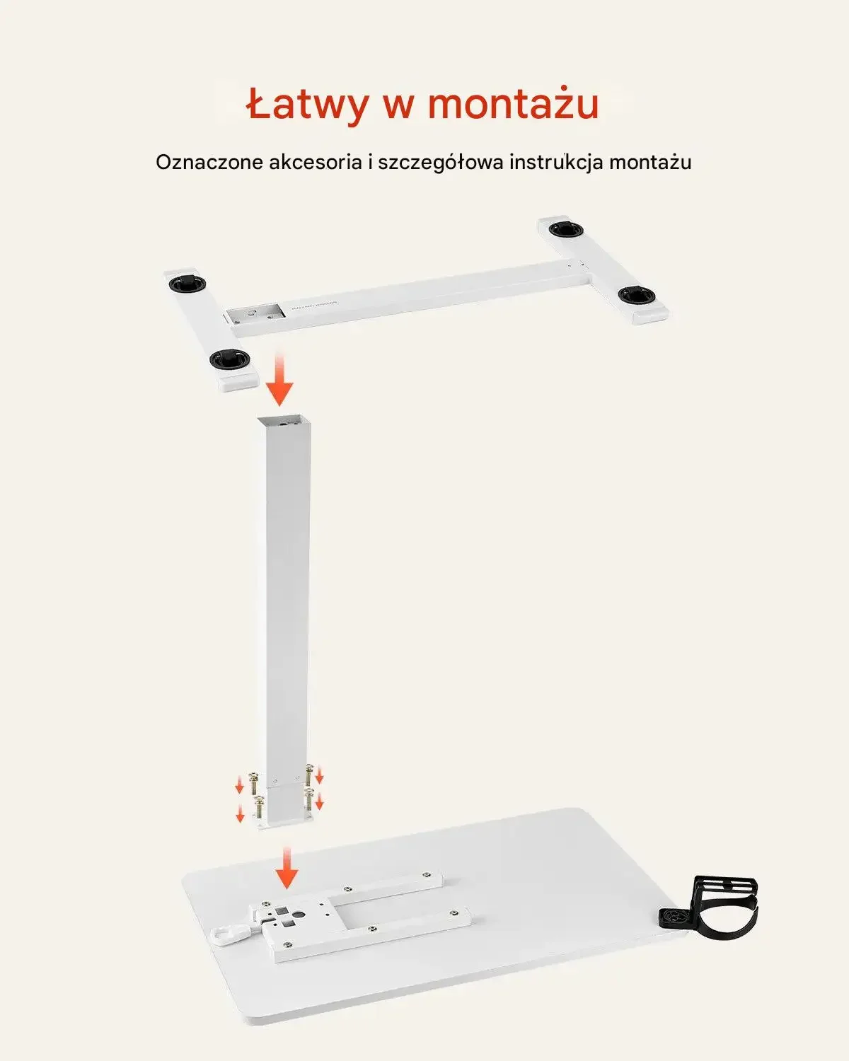 Stolik przyłóżkowy na kółkach regulacja wysokości do laptopa biały - obrazek 6