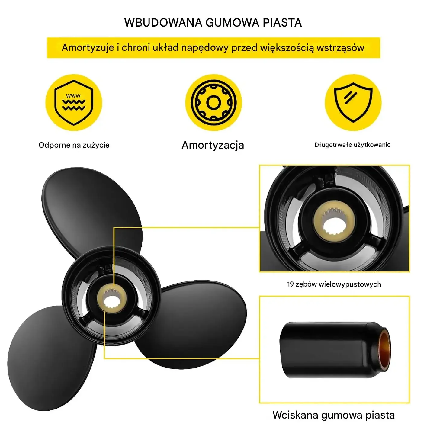 Śruba napędowa do łodzi 3-łopatkowa aluminiowa 36x48cm zamiennik - obrazek 4