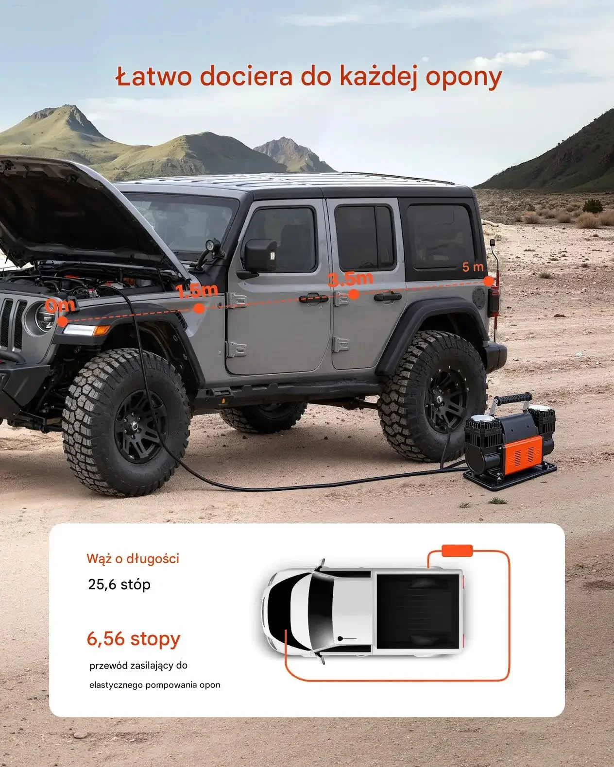 Kompresor samochodowy 12V 150 PSI 300 l/min dwutłokowy do opon auto 4x4 SUV - obrazek 4