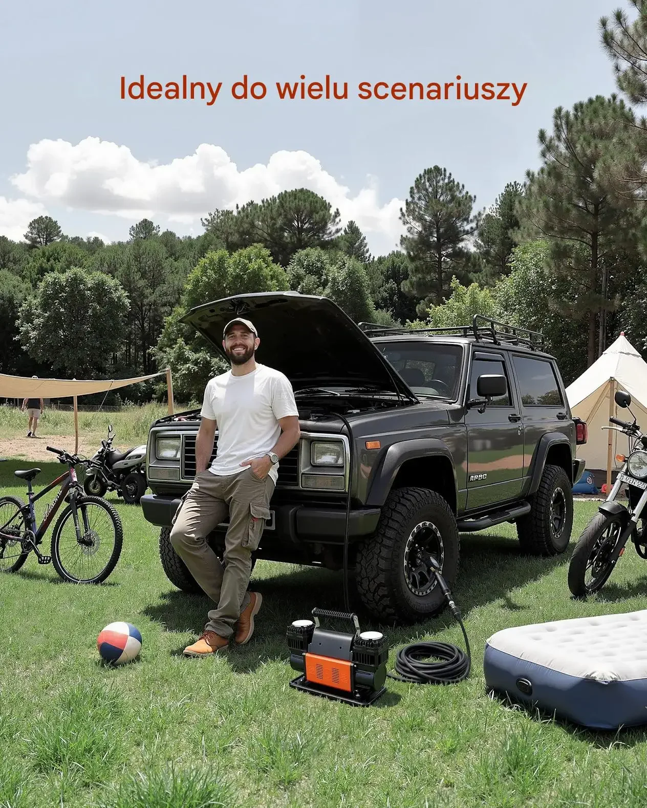 Kompresor samochodowy 12V 150 PSI 300 l/min dwutłokowy do opon auto 4x4 SUV - obrazek 6