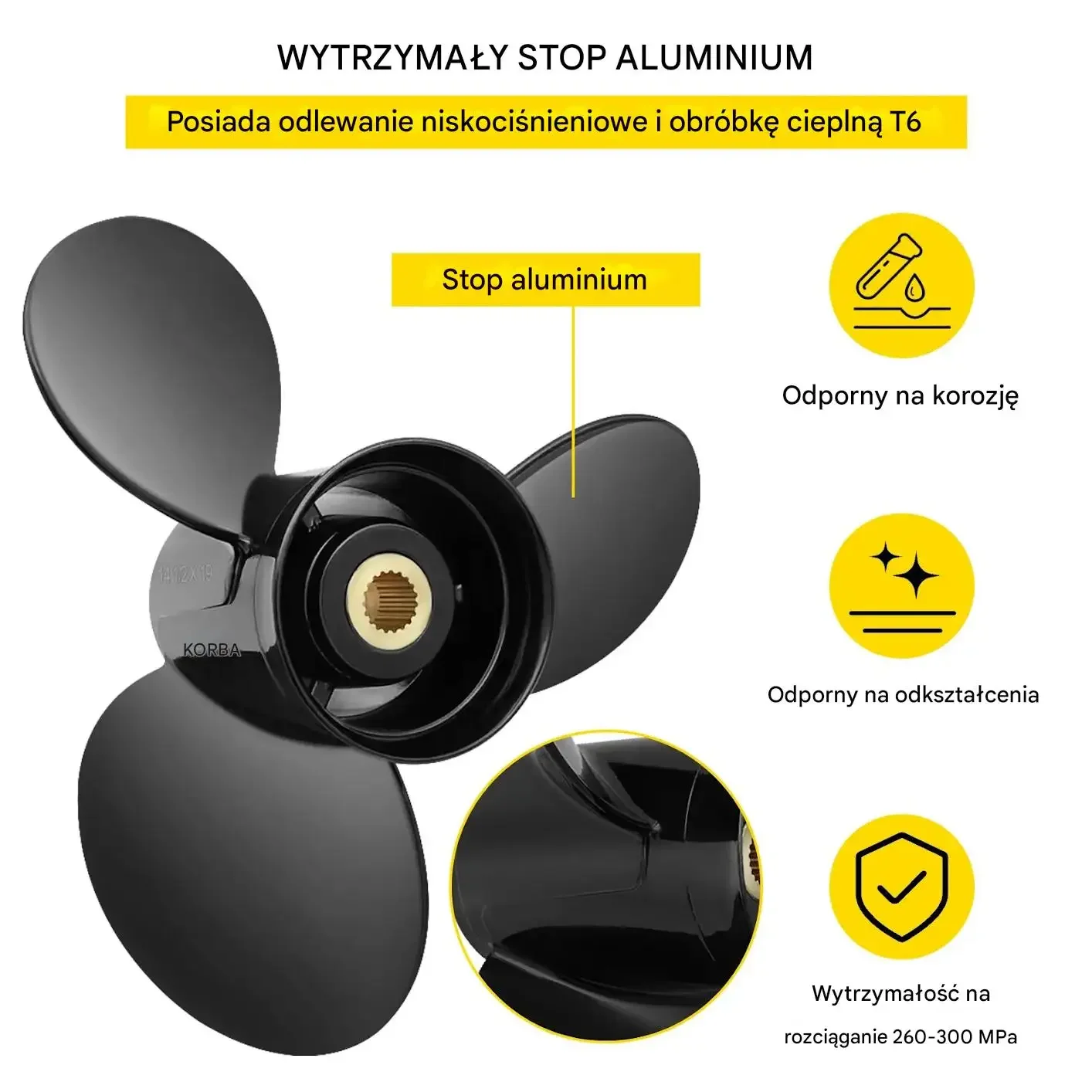 Śruba napędowa do łodzi 3-łopatkowa aluminiowa 36x48cm zamiennik - obrazek 5