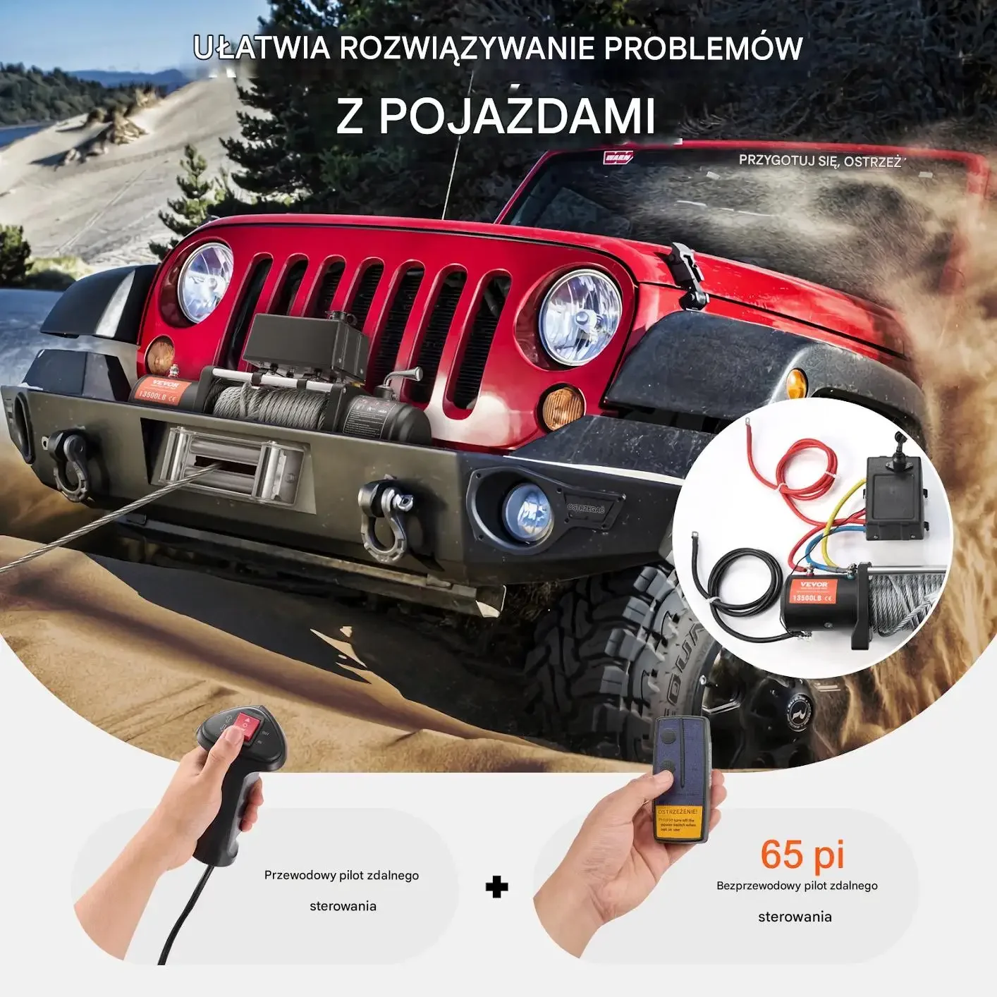 Wyciągarka elektryczna 6123 kg stalowa lina pilot do auta terenowego - obrazek 5