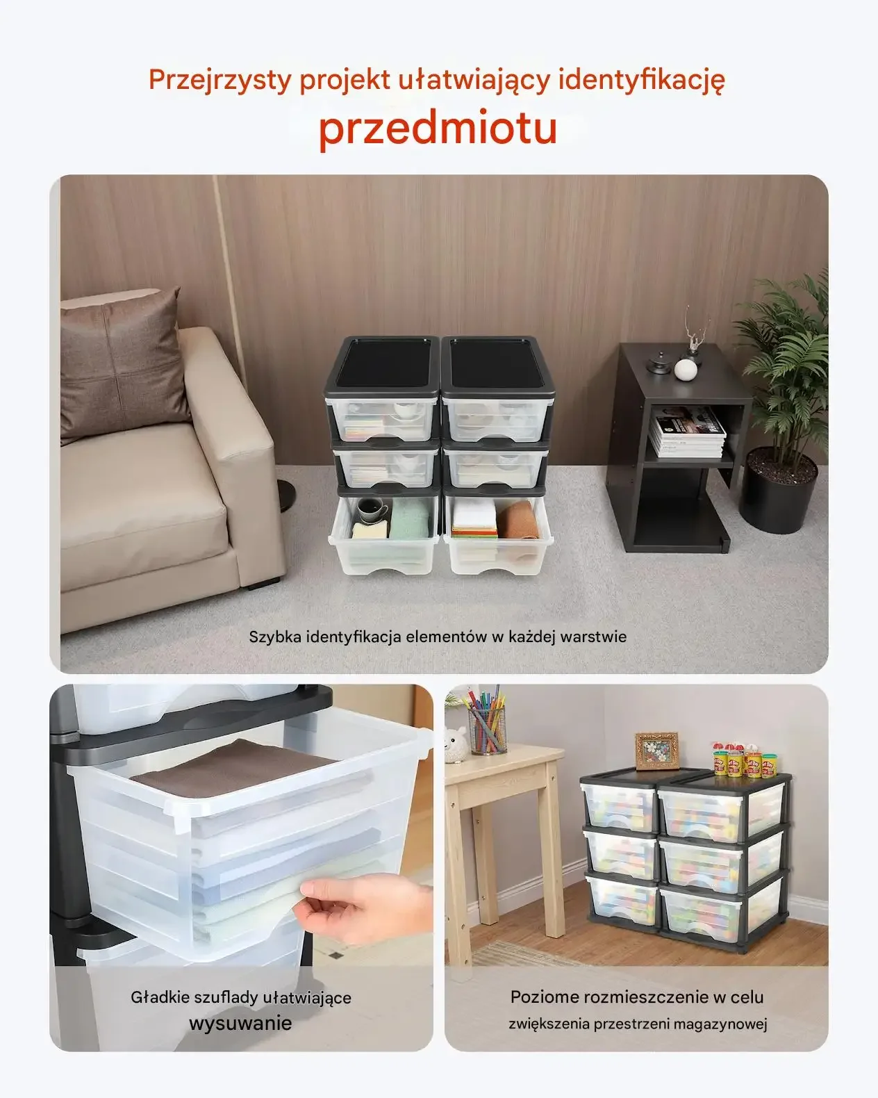 Organizer szuflady plastikowe 6 szuflad zestaw 2 szt do domu biura - obrazek 5