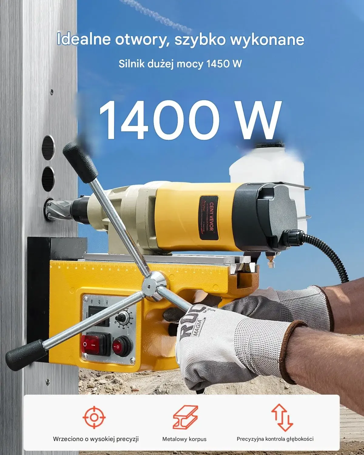 Wiertarka magnetyczna 1400W 5mm regulacja obrotów do metalu - obrazek 2