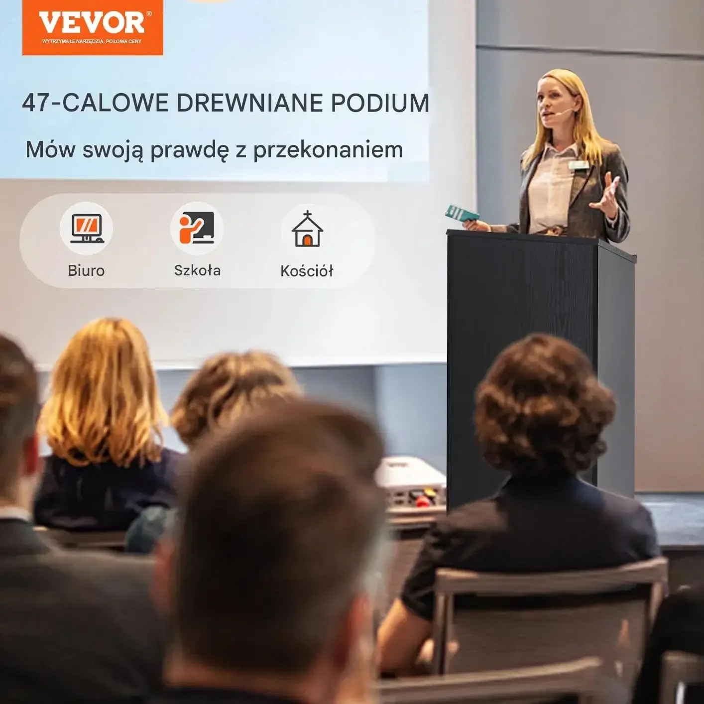 Mównica pulpit stojący 119 cm półki kółka drewniana do szkoły biura - obrazek 2