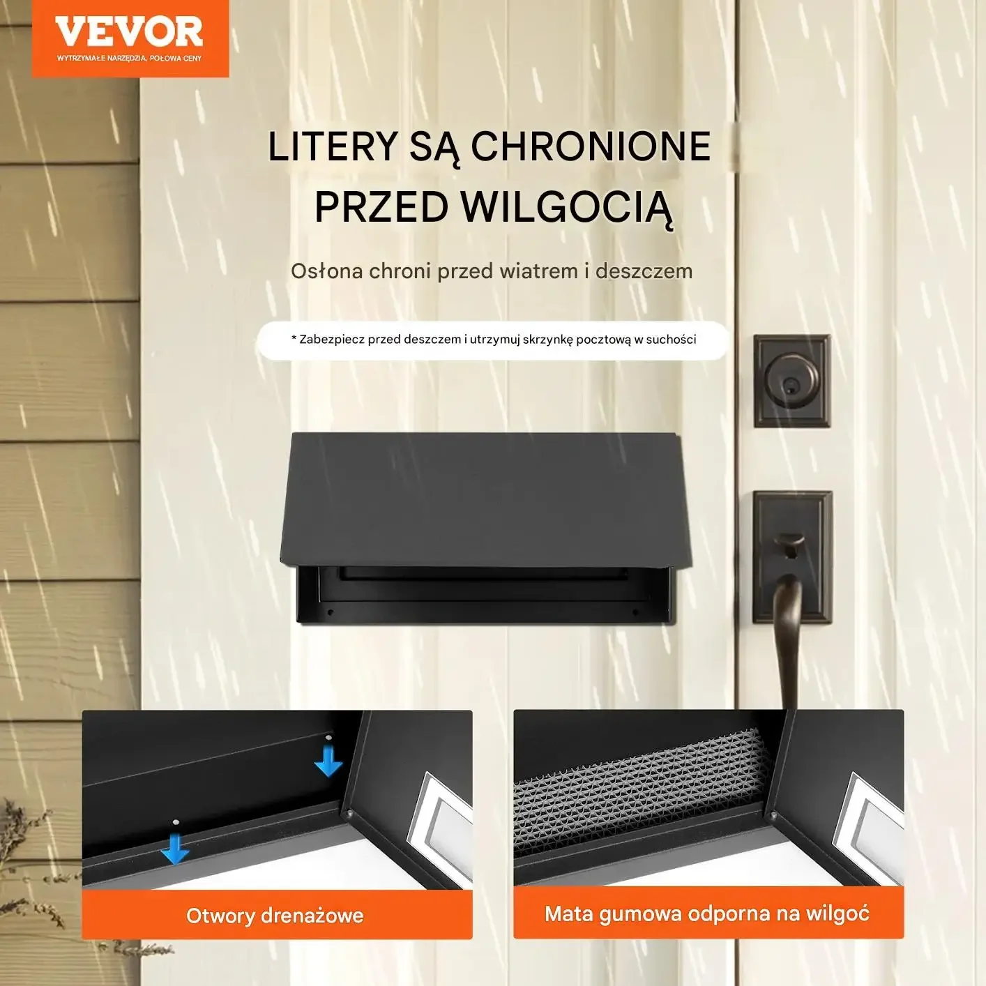 Skrzynka pocztowa na drzwi z szyfrem 30,5x15,5x36 cm stalowa czarna - obrazek 2