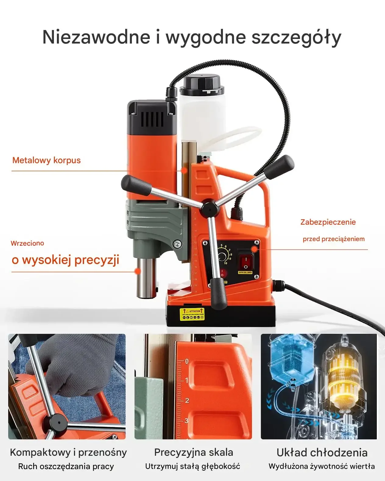 Wiertarka magnetyczna 1350W 50mm regulacja 0-800RPM do metalu - obrazek 6