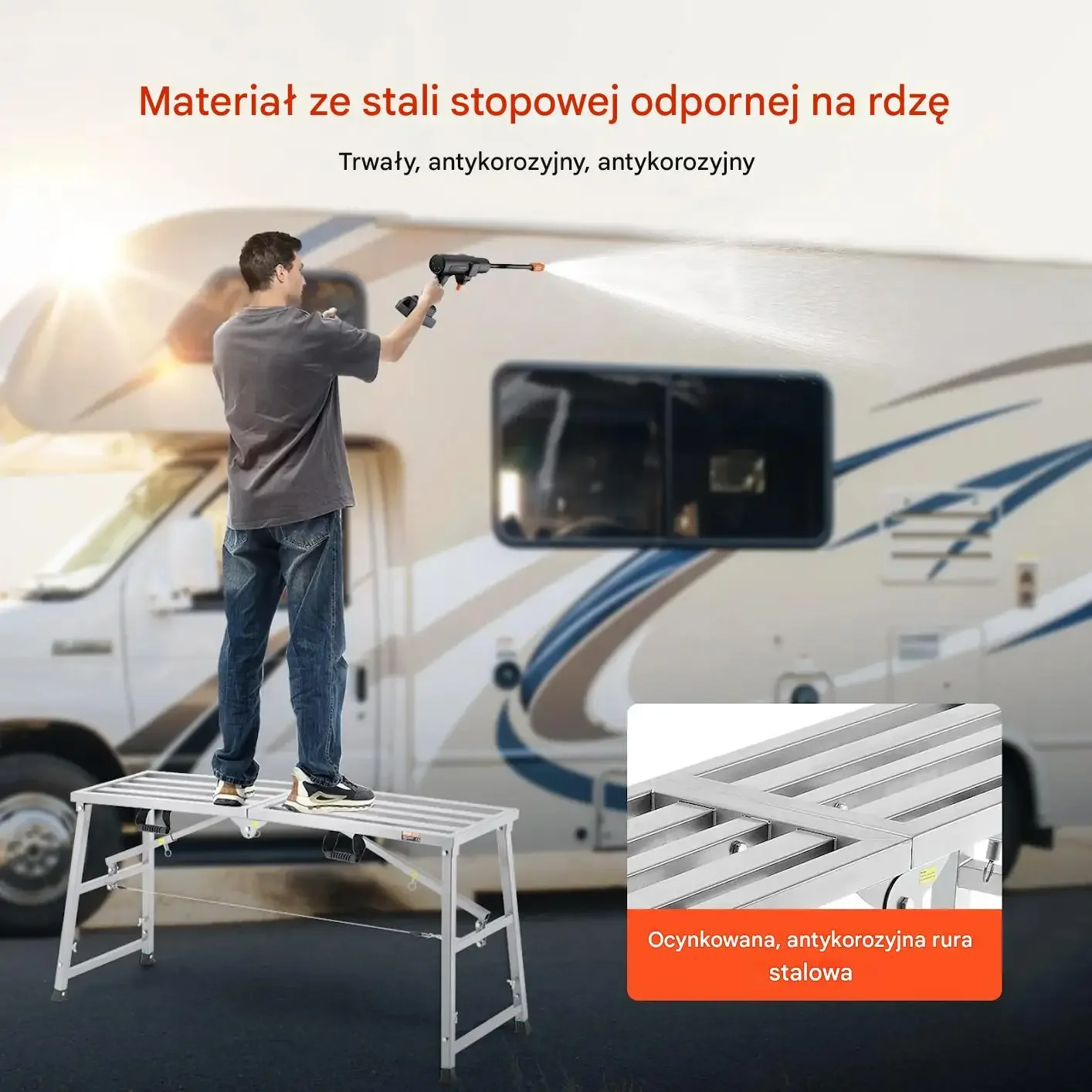 Podest roboczy regulowany 360kg składany stalowy malowanie - obrazek 2