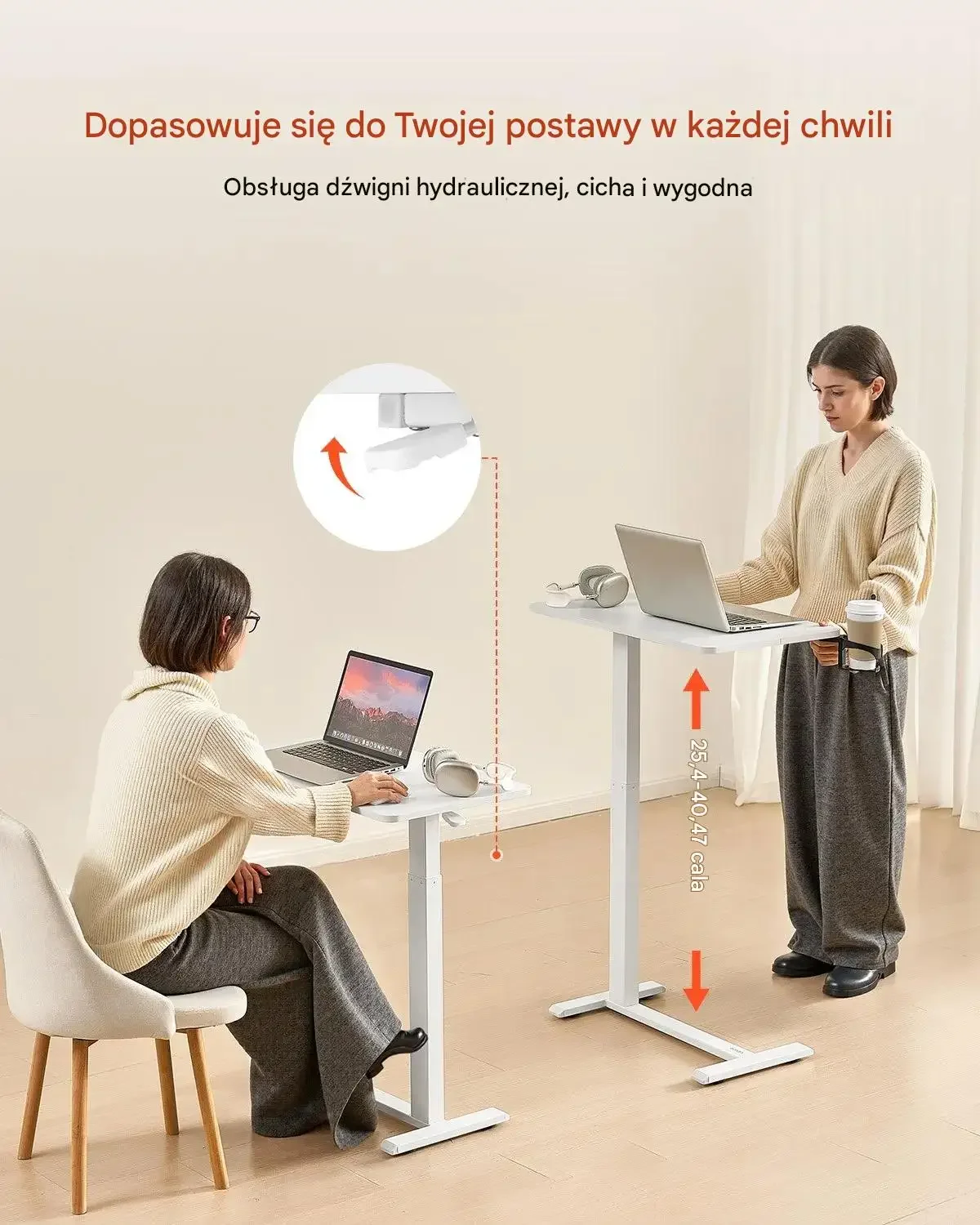 Stolik przyłóżkowy na kółkach regulacja wysokości do laptopa biały - obrazek 3