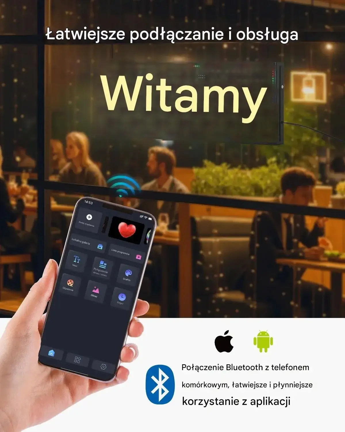 Tablica LED programowalna RGB 100x35 cm Bluetooth tekst GIF reklama sklep - obrazek 3