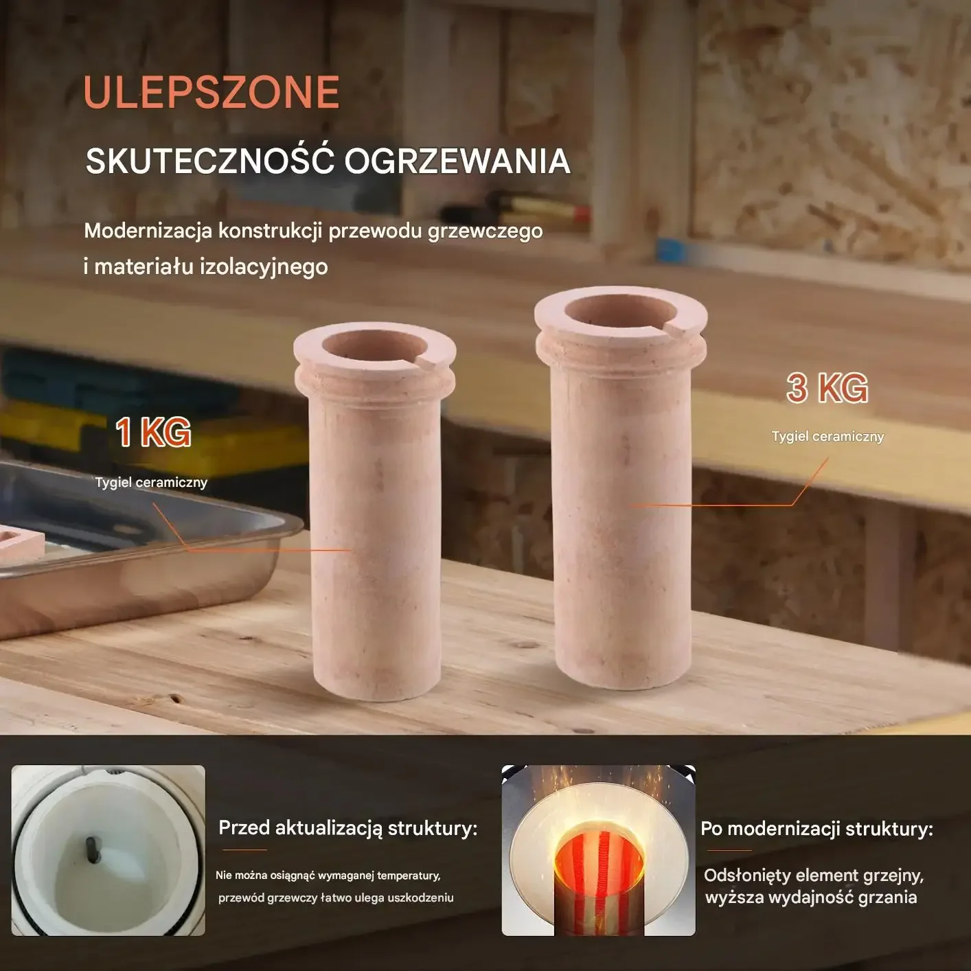 Piec do topienia metali 1350W 1150°C tygiel 1kg i 3kg do złota srebra - obrazek 5