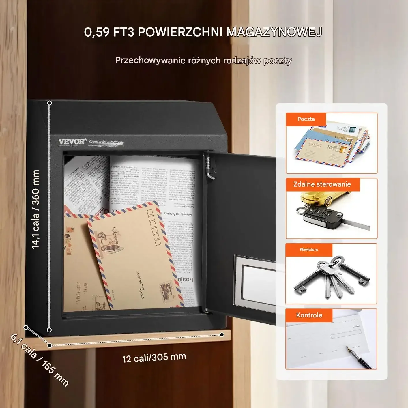 Skrzynka pocztowa na drzwi z szyfrem 30,5x15,5x36 cm stalowa czarna - obrazek 3