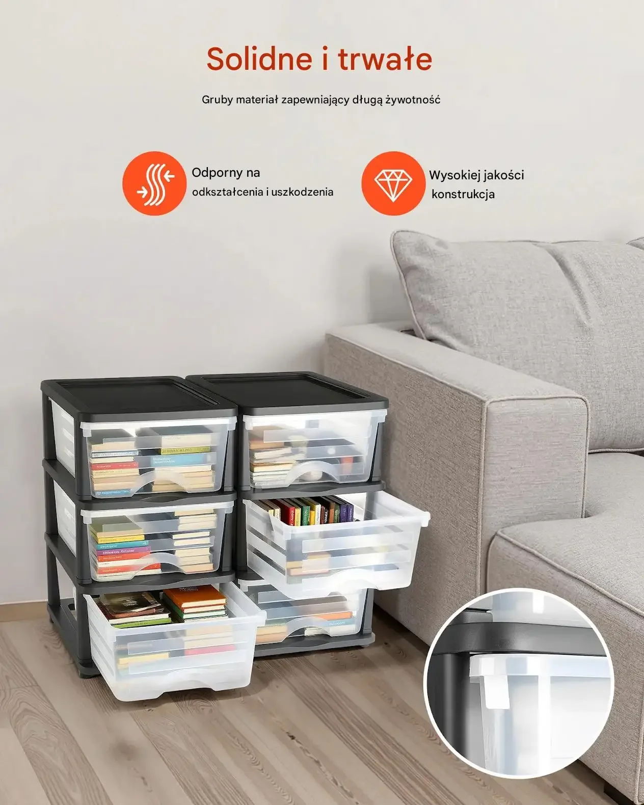 Organizer szuflady plastikowe 6 szuflad zestaw 2 szt do domu biura - obrazek 3